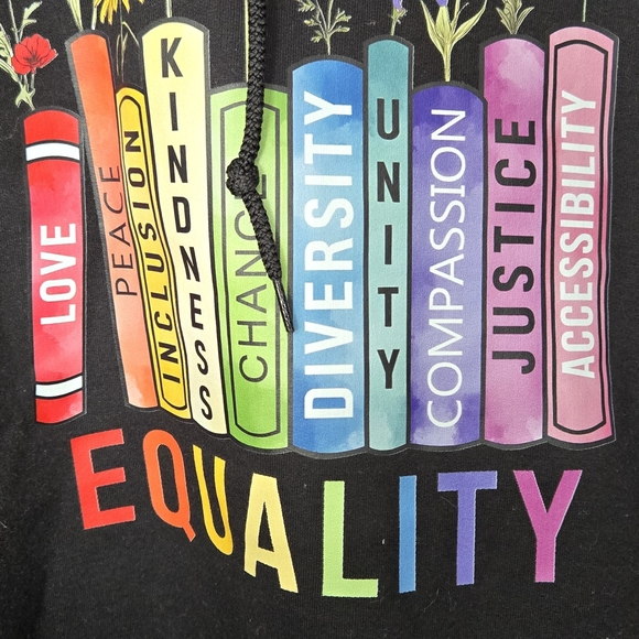 Gildan Black Hoodie with Rainbow Equality Bookstack Graphic - Picture 3 of 4